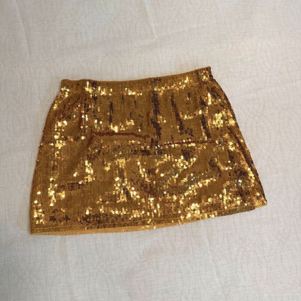 NEW Gold Sequin Mini Skirt L Eras Tour Concert Disco Halloween Costume Large